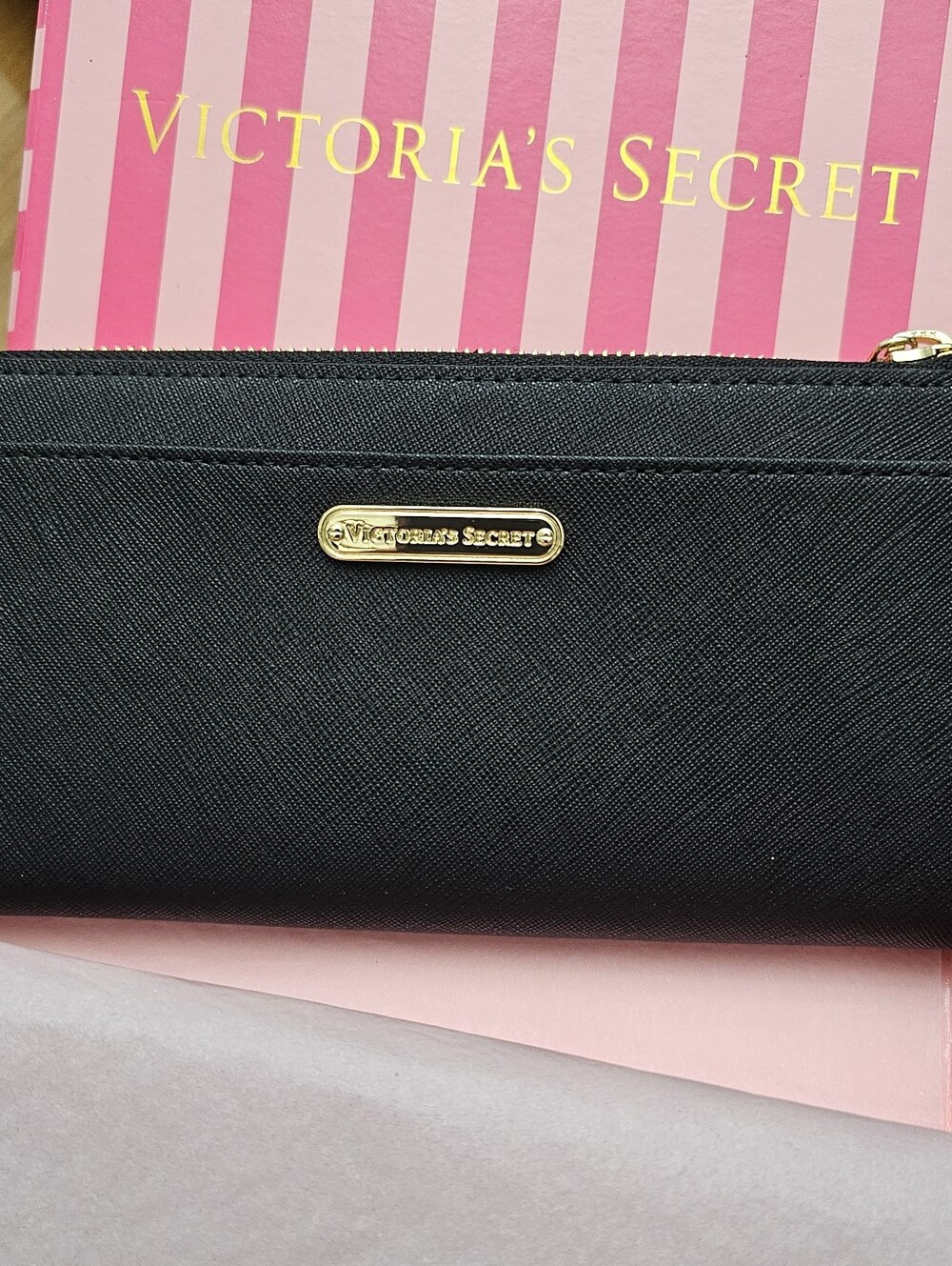 Victoria's Secret Black Wallet with Gold Logo